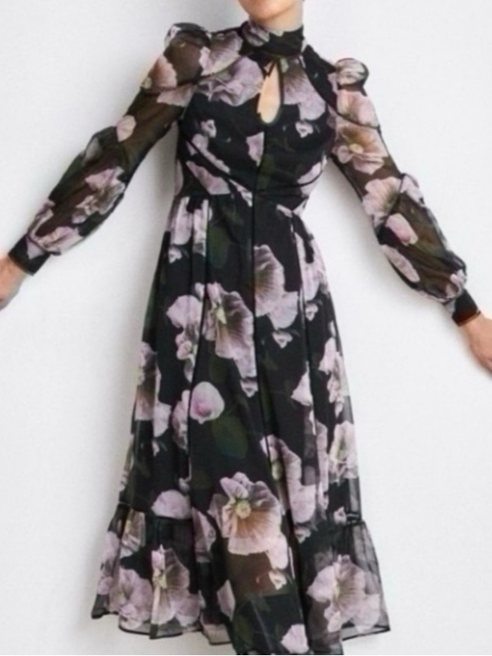 NWT Ted Baker Pohlley Ladder Trim Floral Midi Dress Size 2 US 6